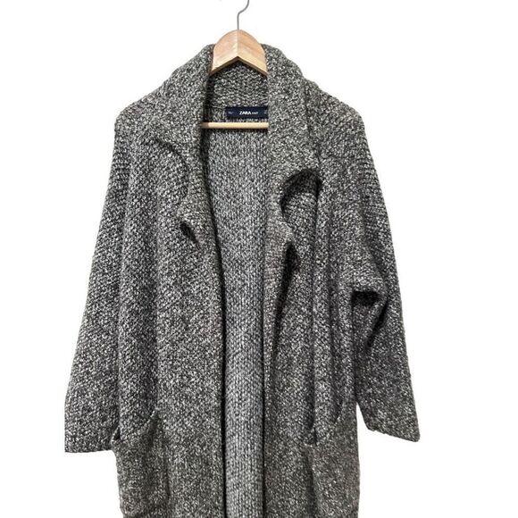 Zara Knit Black White Open Front Duster Cardigan size s Oversized Chunky Knit - Picture 2 of 10